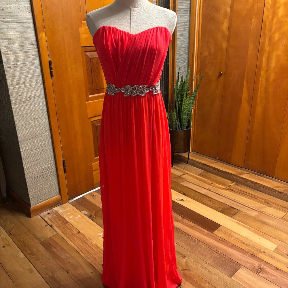 Coral Colored Strapless Evening Dress Size 9
